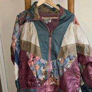 Super RARE Vintage 1990s Pastel Color Block Florall wind breaker Jacket